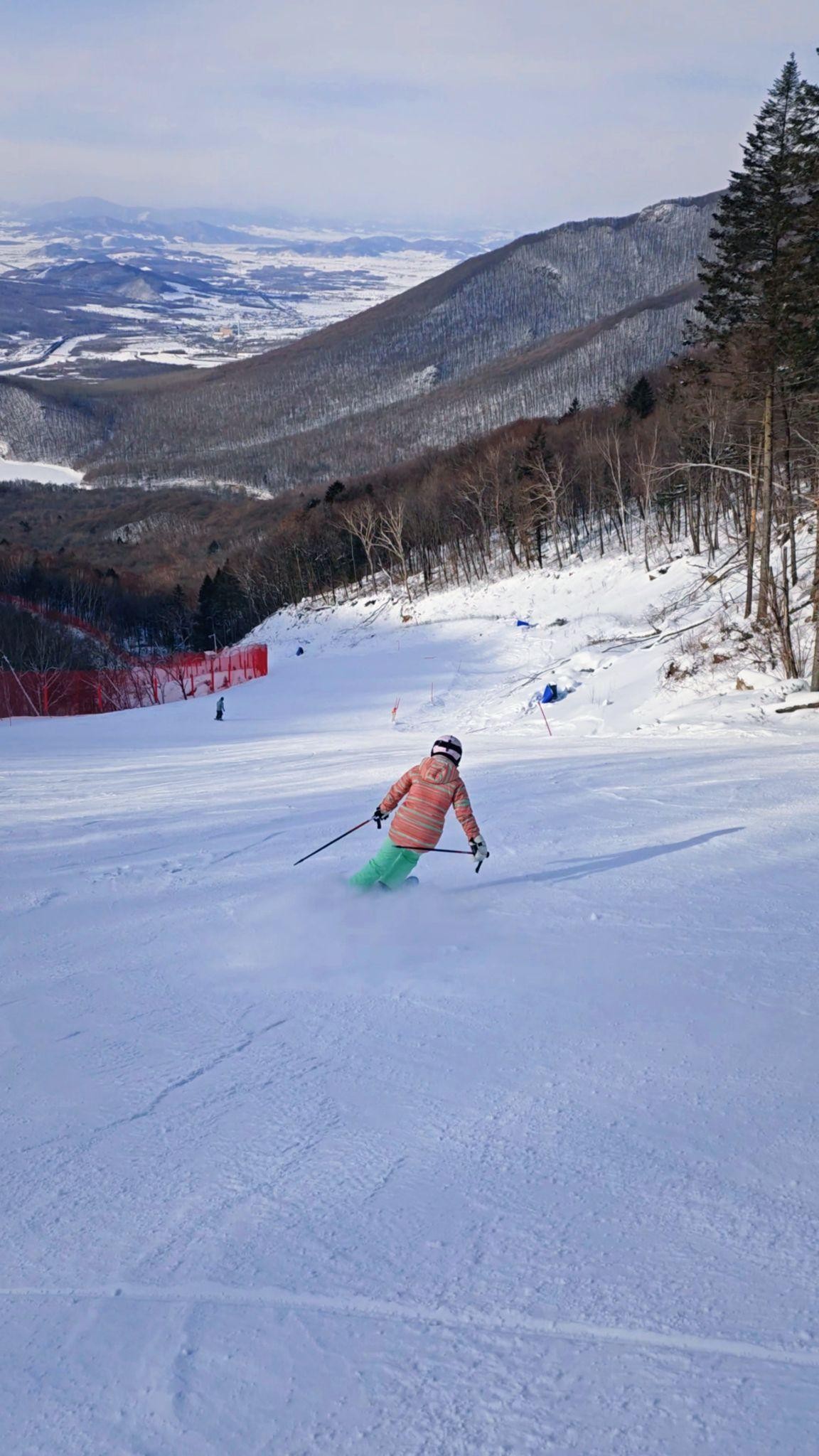 Skiing on a snowy slope